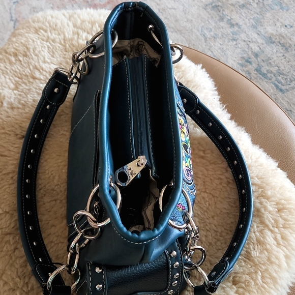 Montana West Blingy Sugar Skull Turquoise Shoulder Bag - Picture 8 of 12